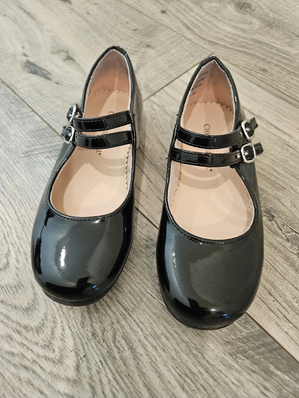 Girls Black Preppy Patent Double-Strap Velcro Dress Shoes Sz.11